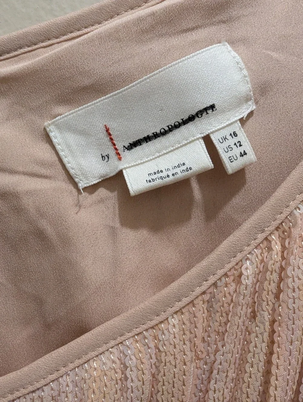 Anthropologie Amelie Sequin Shimmery Blush Pleated Ruffle Spaghetti Cami Top- 10 - Picture 9 of 14